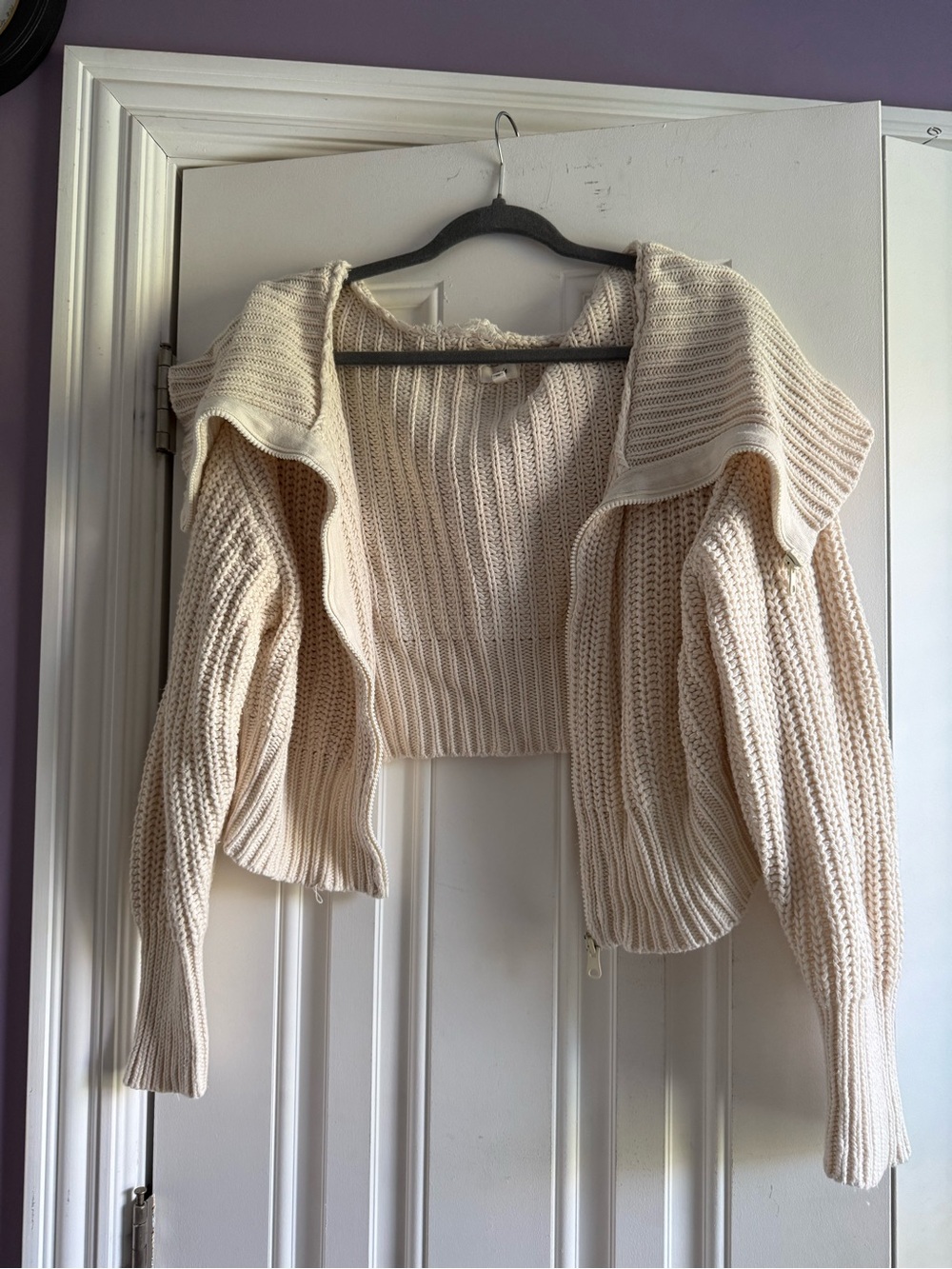 aerie Cream Cropped Ribbed Knit Cardigan Jacket